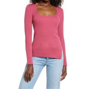 Open Edit Rib Scoop Neck Sweater in Pink Size Medium